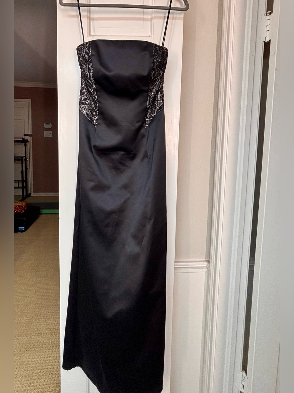 Vintage Y2K Paris Line Black Strapless Satin Column Gown Sz 3-4